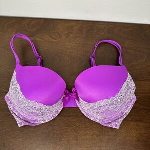 Victoria's Secret Very Sexy 34 D Bra Push Up Purple Lace Rhinestones Club Rave